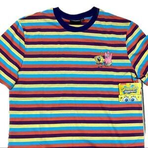Nickelodeon T-Shirt Spongebob Patrick Stripe Colorful Rainbow 90’s Retro Cartoon